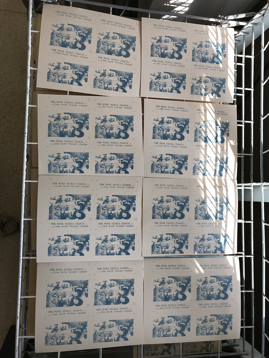 Printed tape labels. It’s always satisfying seeing the repeated image on the drying rack.