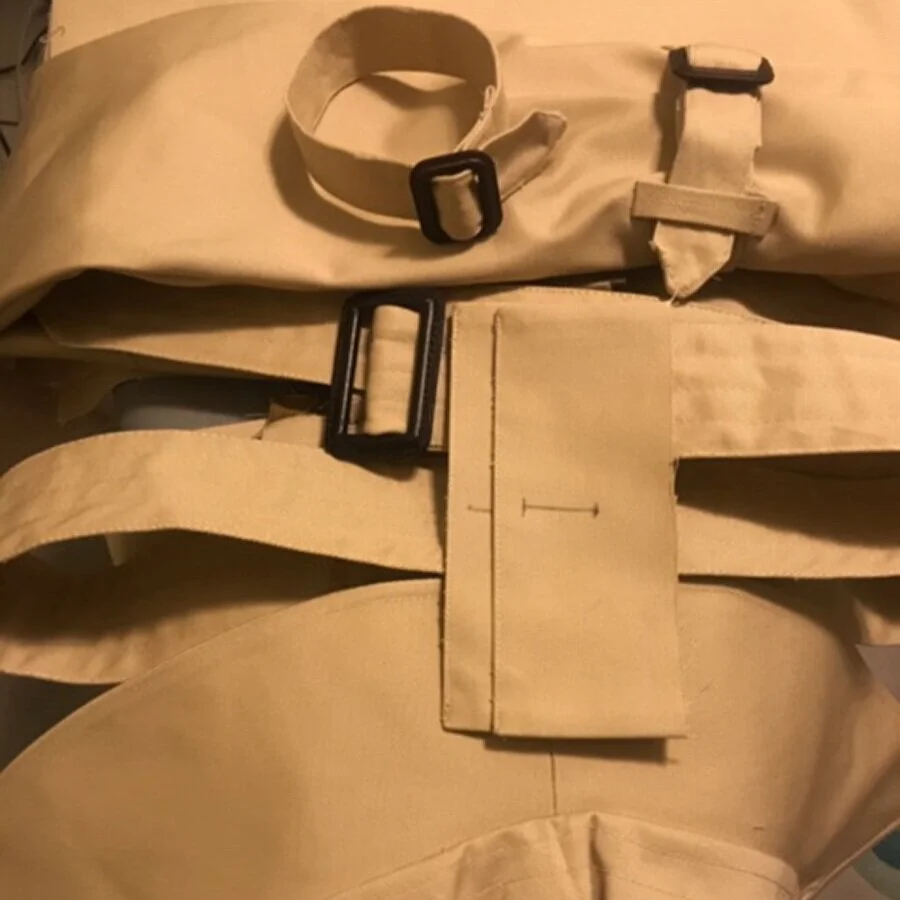 The pattern begins by making all the little extras attached to different areas of the coat, so I had a fun pile of completed elements of a coat, such as the pocket welts, collar, belt, and sleeves.