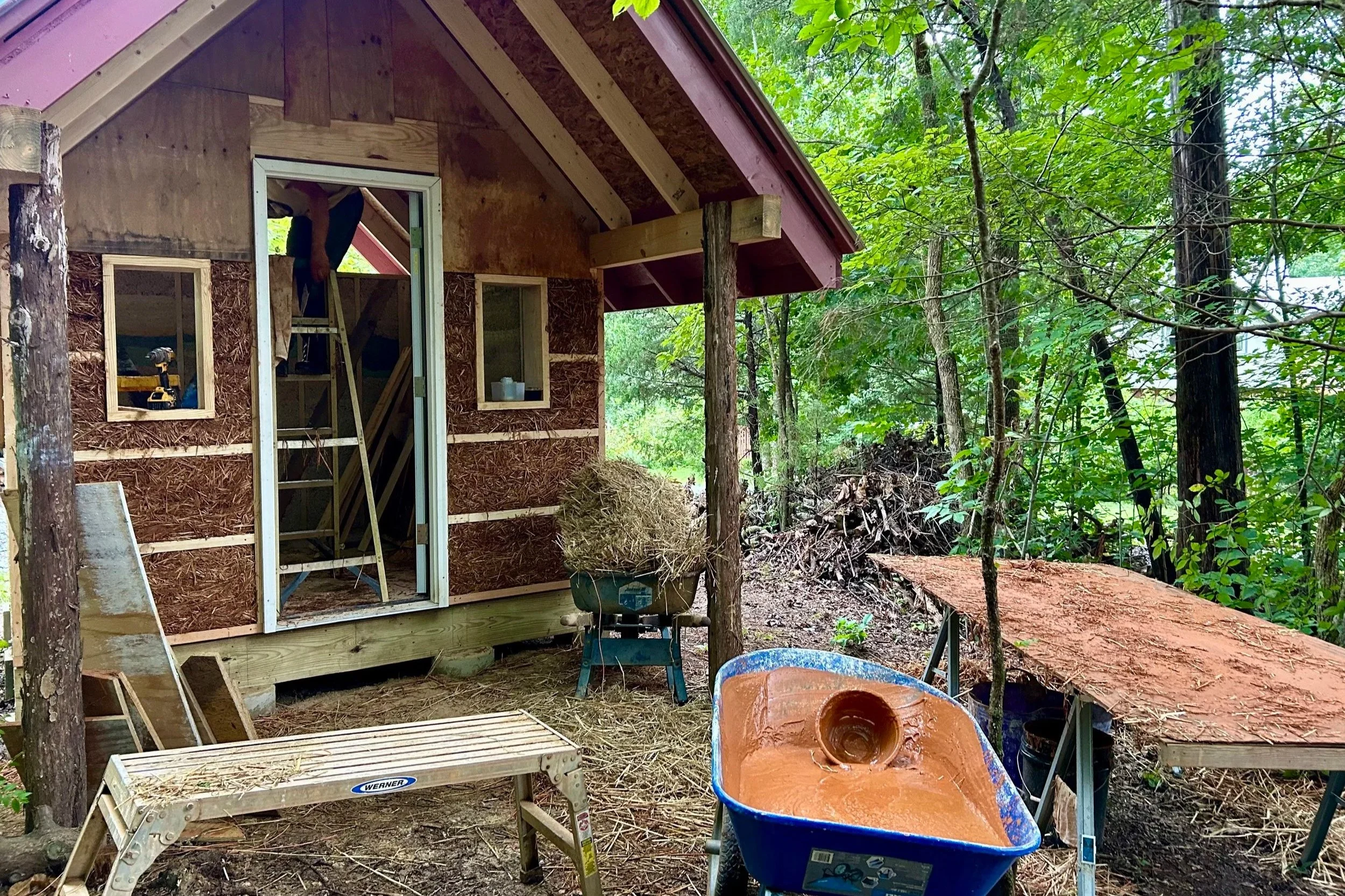  Slip straw wall (aka light straw clay) in progress 