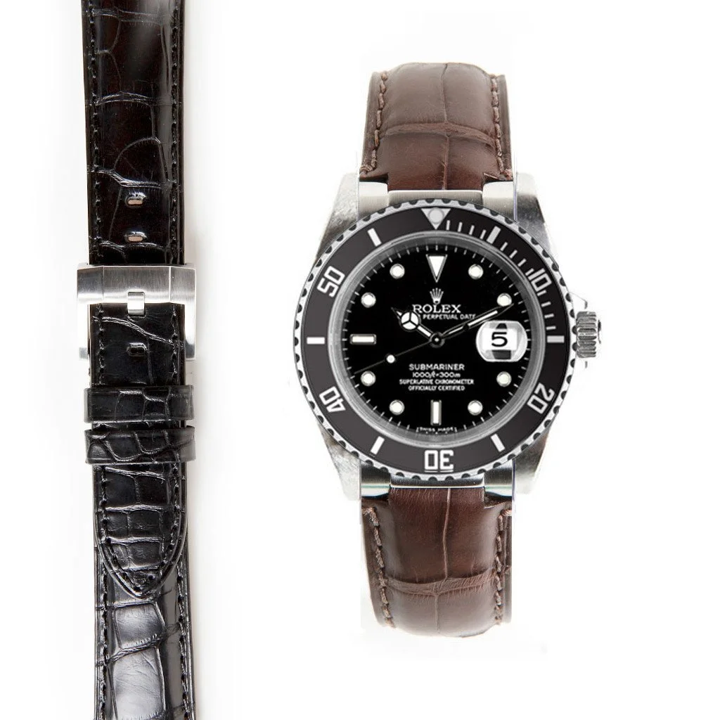 Everest Steel End Link Alligator Embossed Strap for Rolex Submariner with Tang Buckle 1.jpg