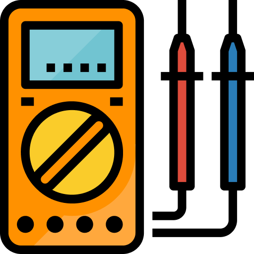 Illustration of a digital multimeter with red and blue probes.