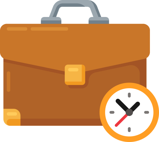 A brown briefcase with a handle and a clock showing around 4:35 in the bottom right corner.