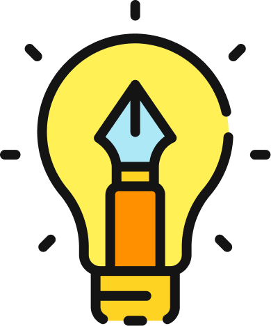 Illustration of a lightbulb with a pen nib inside, symbolizing ideas and creativity.
