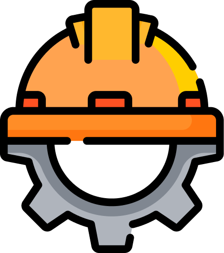 A graphic illustration of a construction helmet placed on a gear