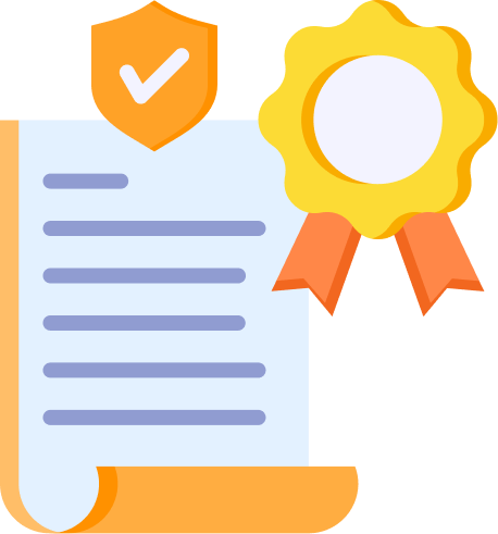 Certificate of achievement with a shield and checkmark icon and a gold medal ribbon.