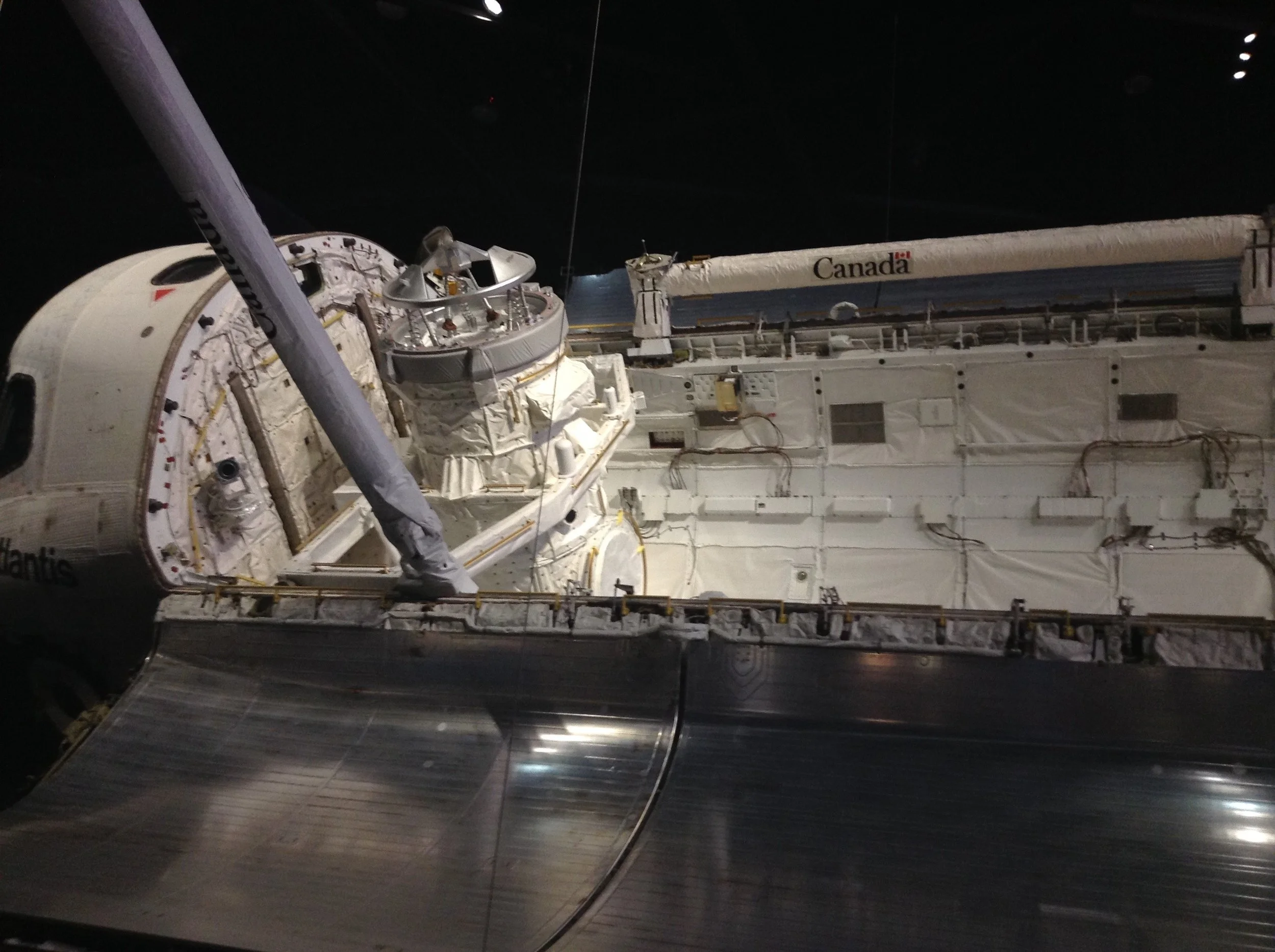 Atlantis's payload bay seen on permanent display at Kennedy Space Center.