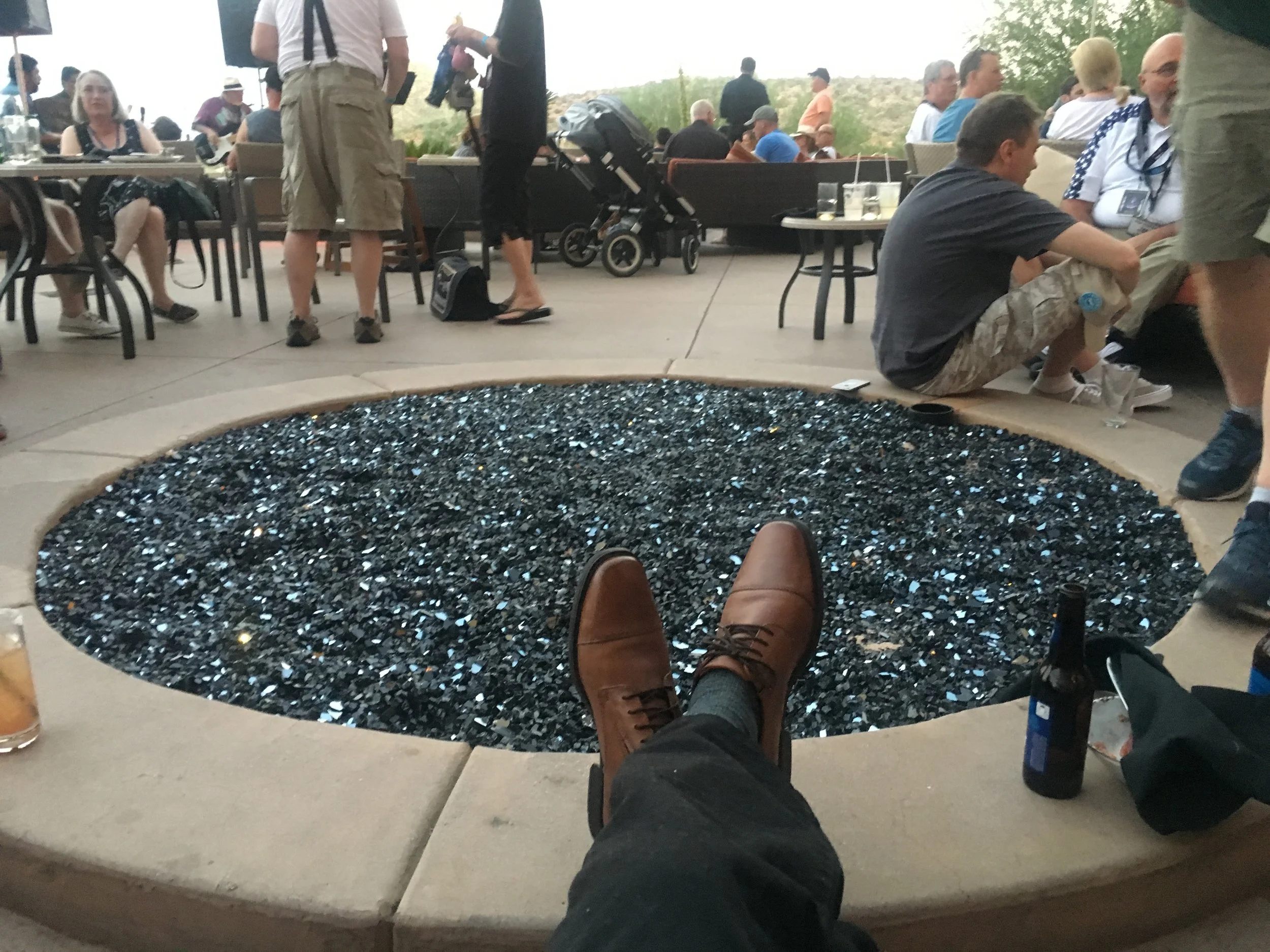 Feet up around the fire pit, friends everywhere!