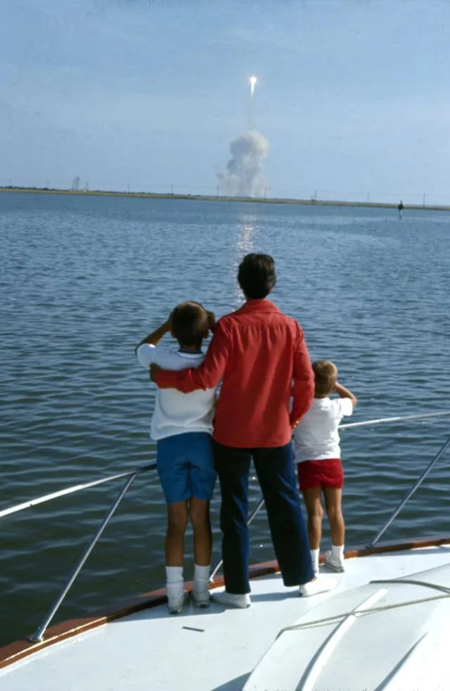 The real Rick, Janet, and Mark watch Apollo 11 launch from a boat in the Banana River. (Photo: LIFE)