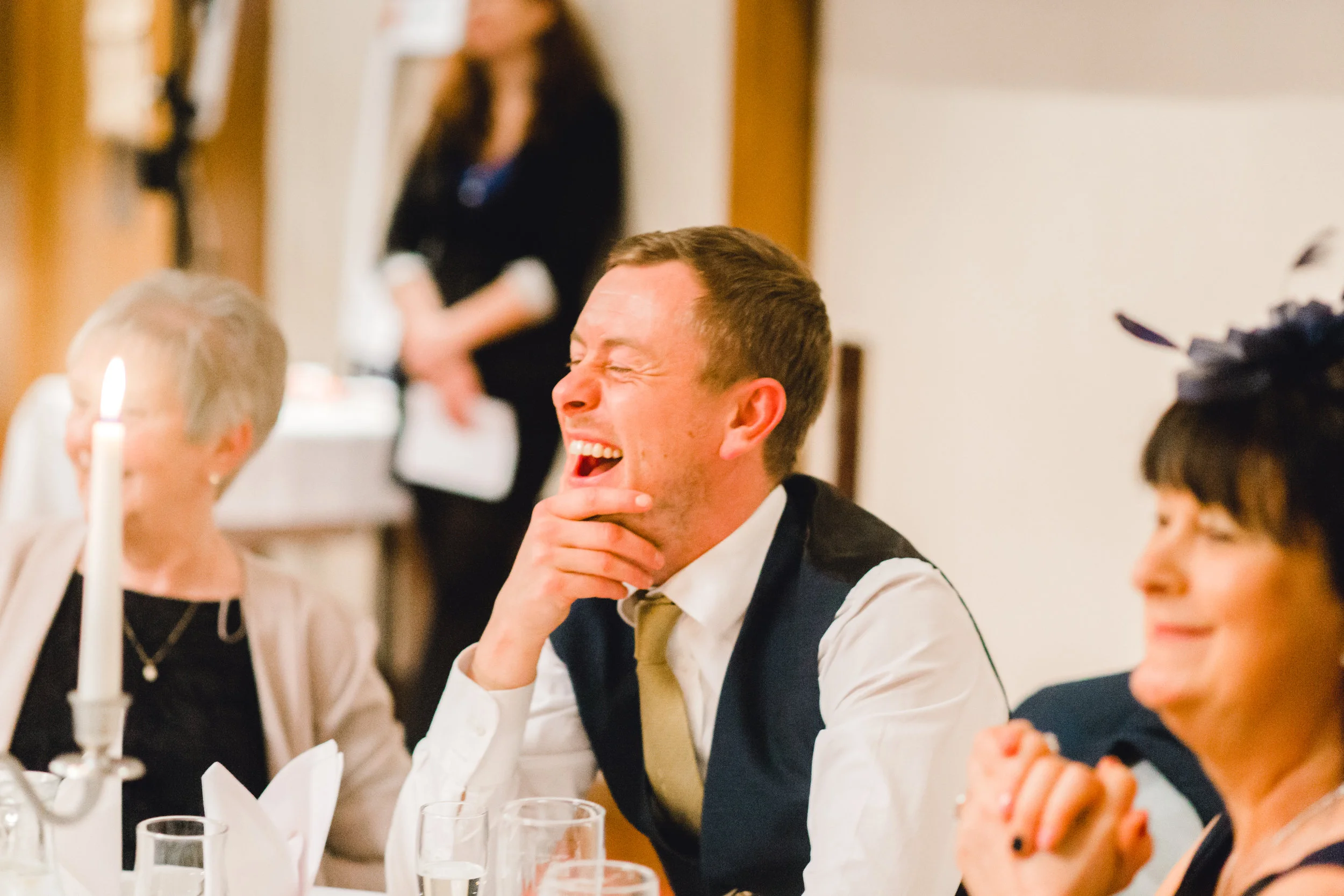 Wedding guest reaction during speeches