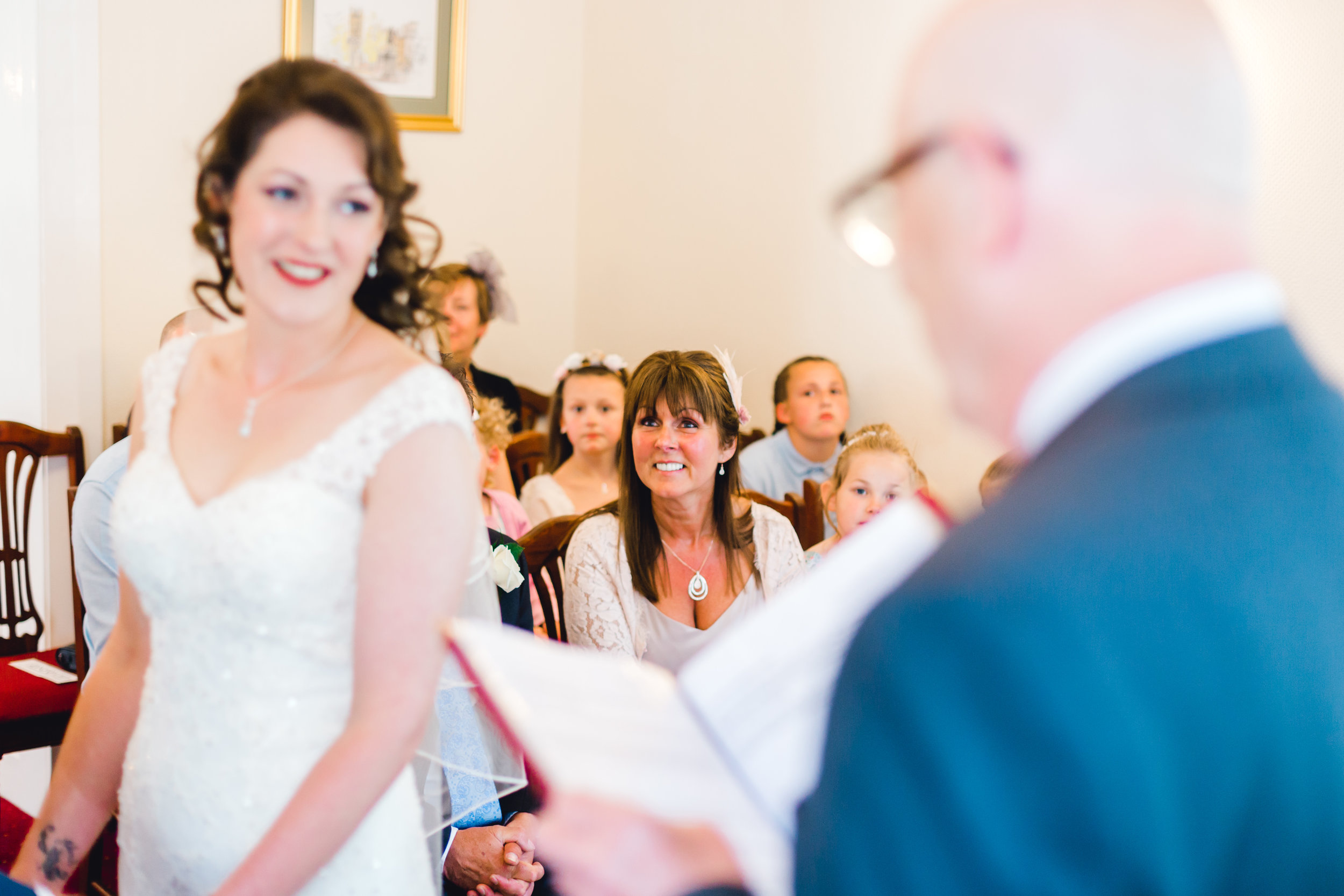 mother of the bride getting excited during wedding ceremony