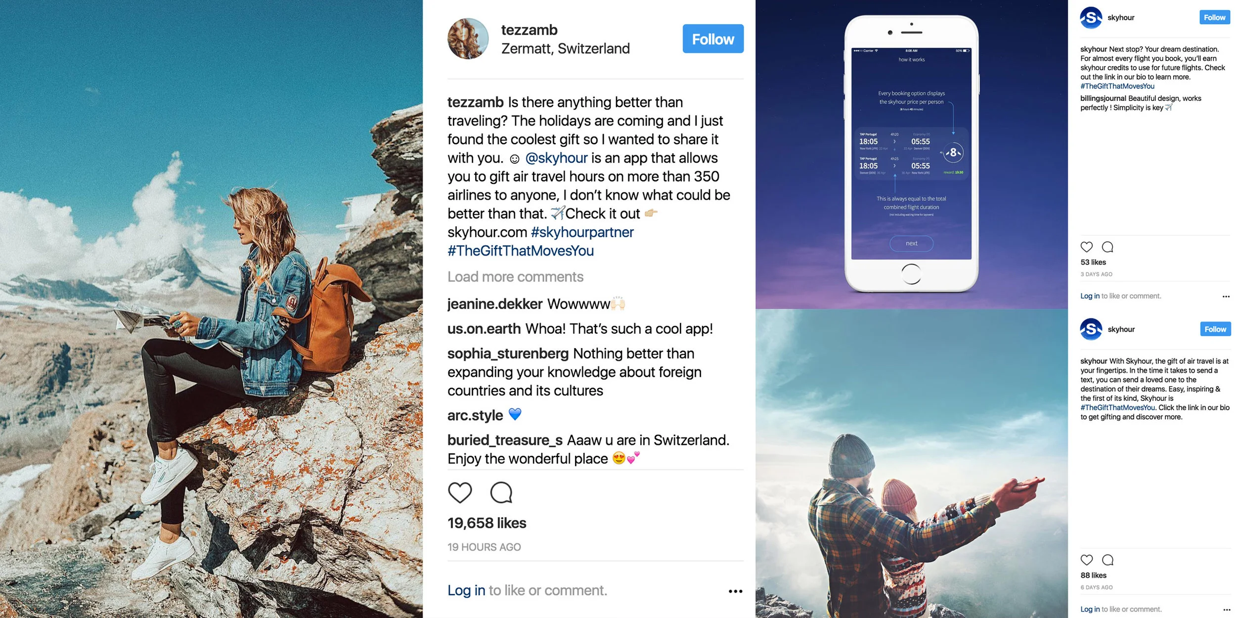 Social media instagram posts of influencers and travel app