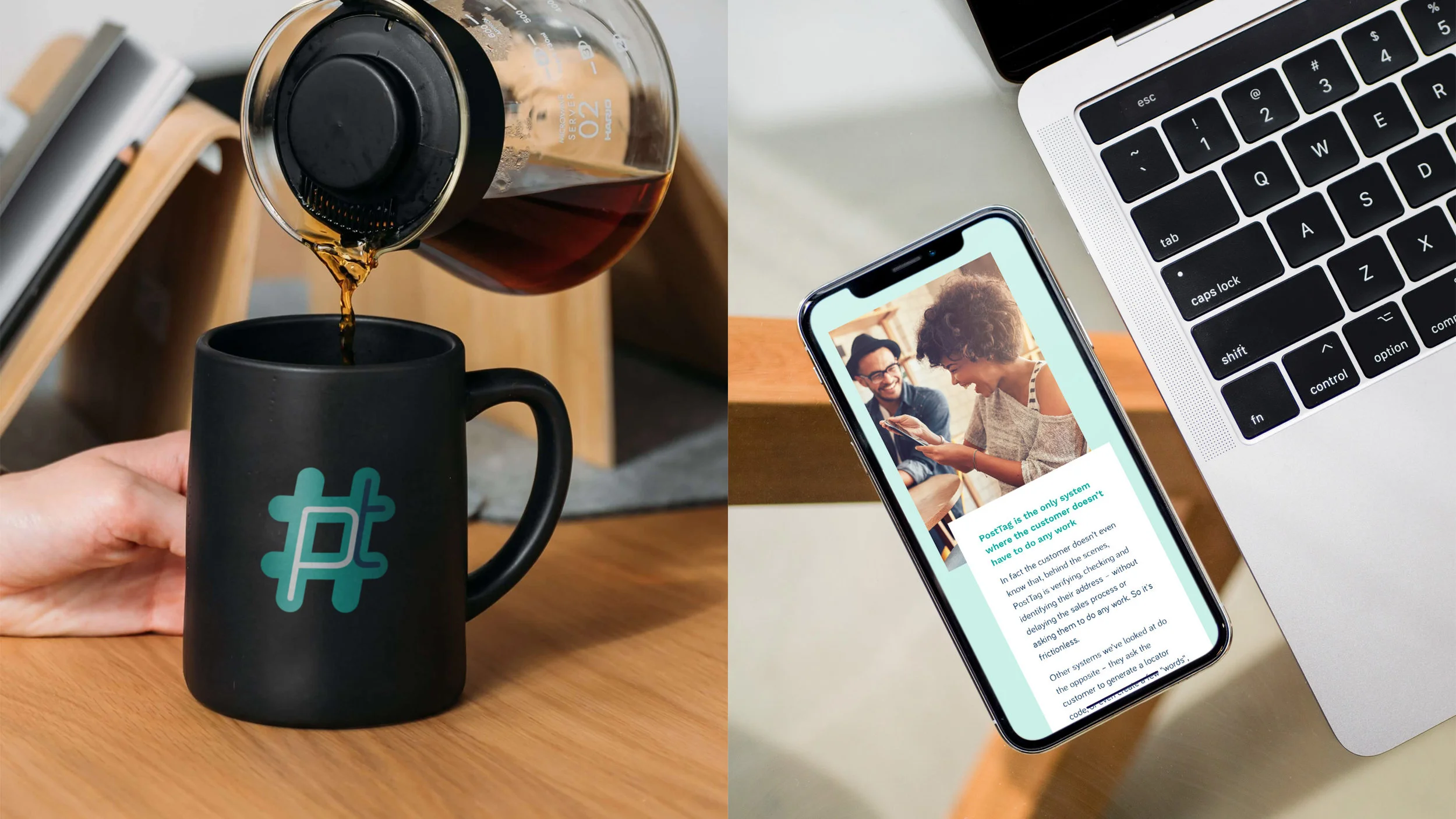 PostTag Cup and Website on Phone