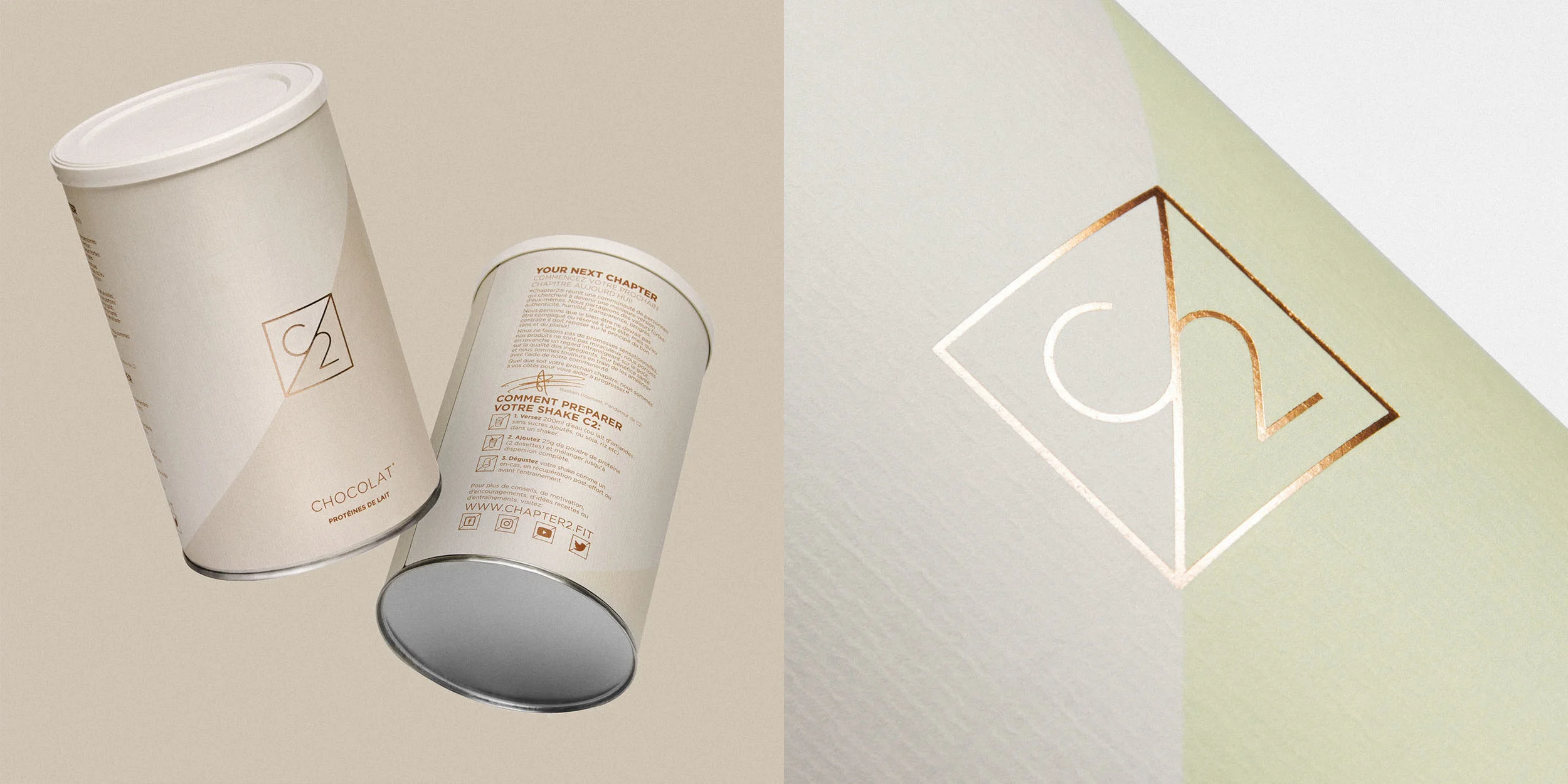 C2 minimal and modern protein powder packaging 