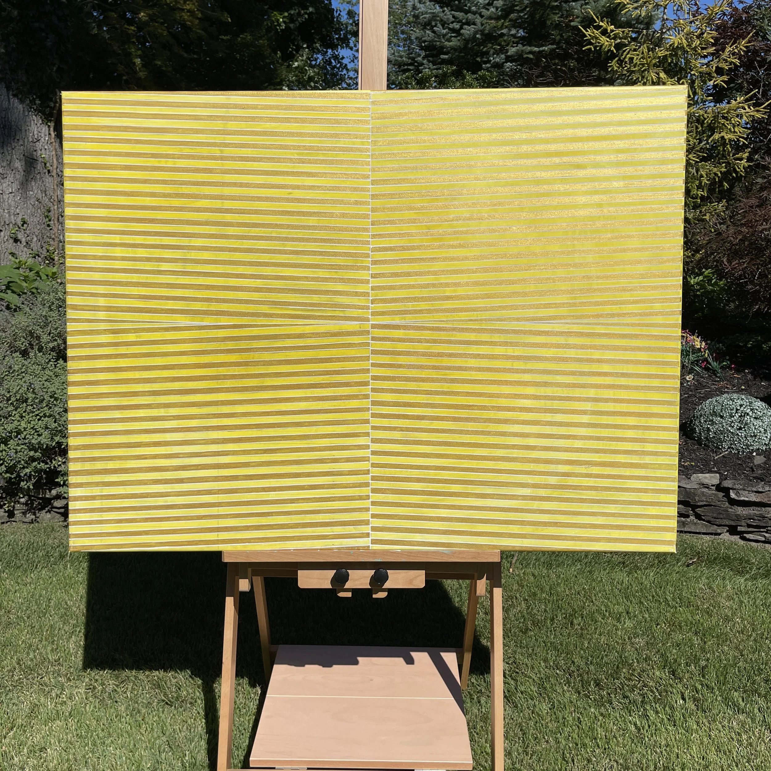 Metallic Gold and Yelllow Geometric Acrylic Painting 36x48