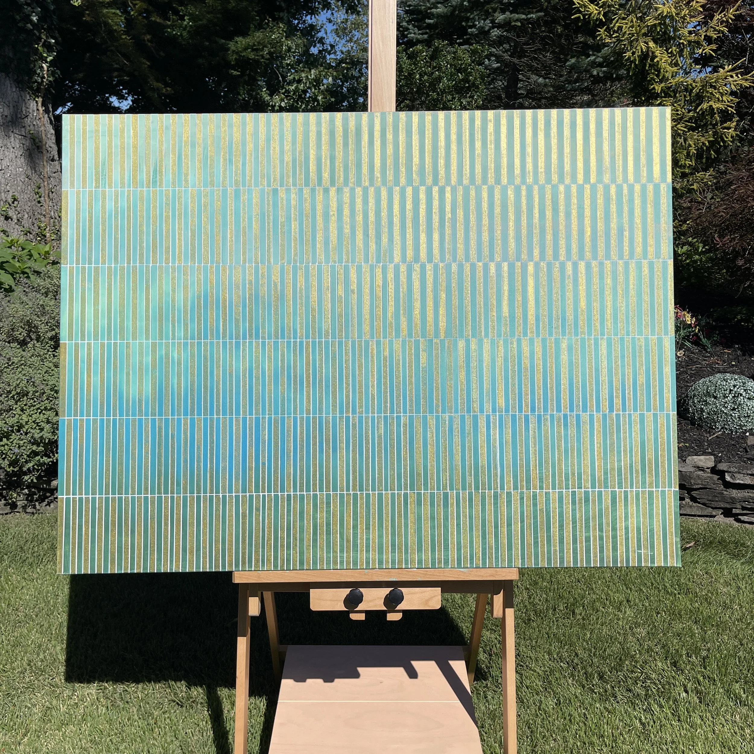 Metallic Gold & Ombré Blue Seascape Geometric Painting
