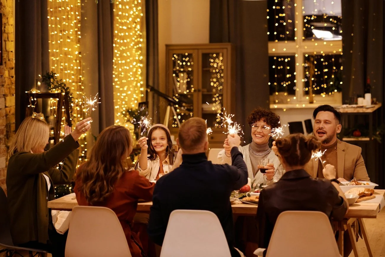 Family Celebrating at Dinner cleaning carpets and upholstery after the holidays