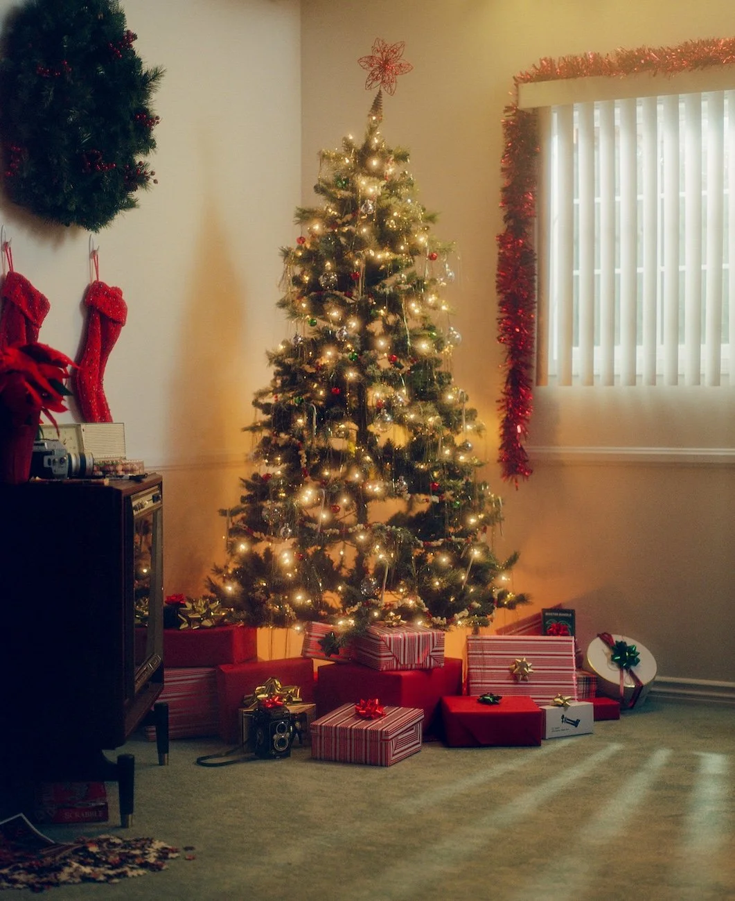 Christmas Tree in Living Room cleaning carpets and upholstery after the holidays