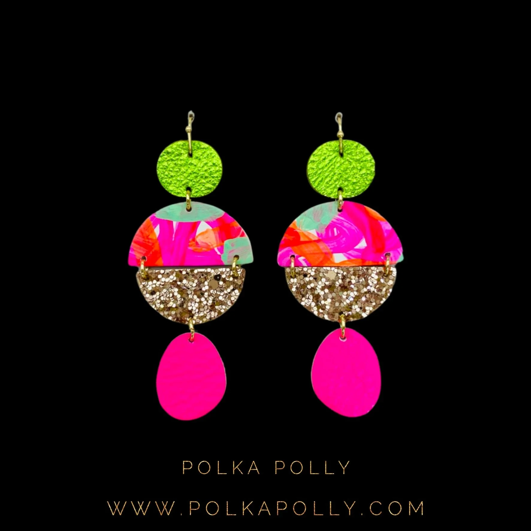 Polka Polly Earrings - Fluro Pink Mint