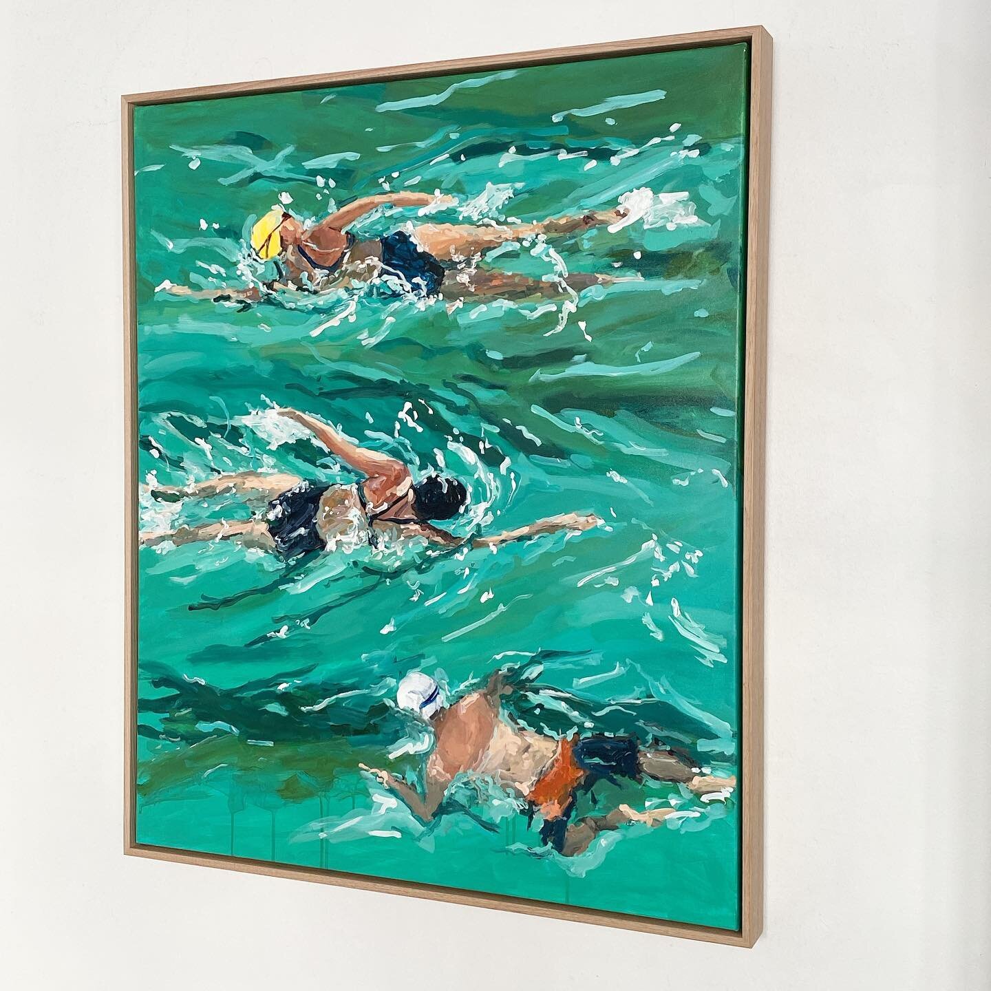 Just LANDED- &lsquo;Speed Lanes&rsquo; by @ginafishmanart 79x94cm framed acrylic on canvas&bull; enquiries 0429301631 #paperpear #australianart #ginafishman #swimming #lapswimming #regionalnsw