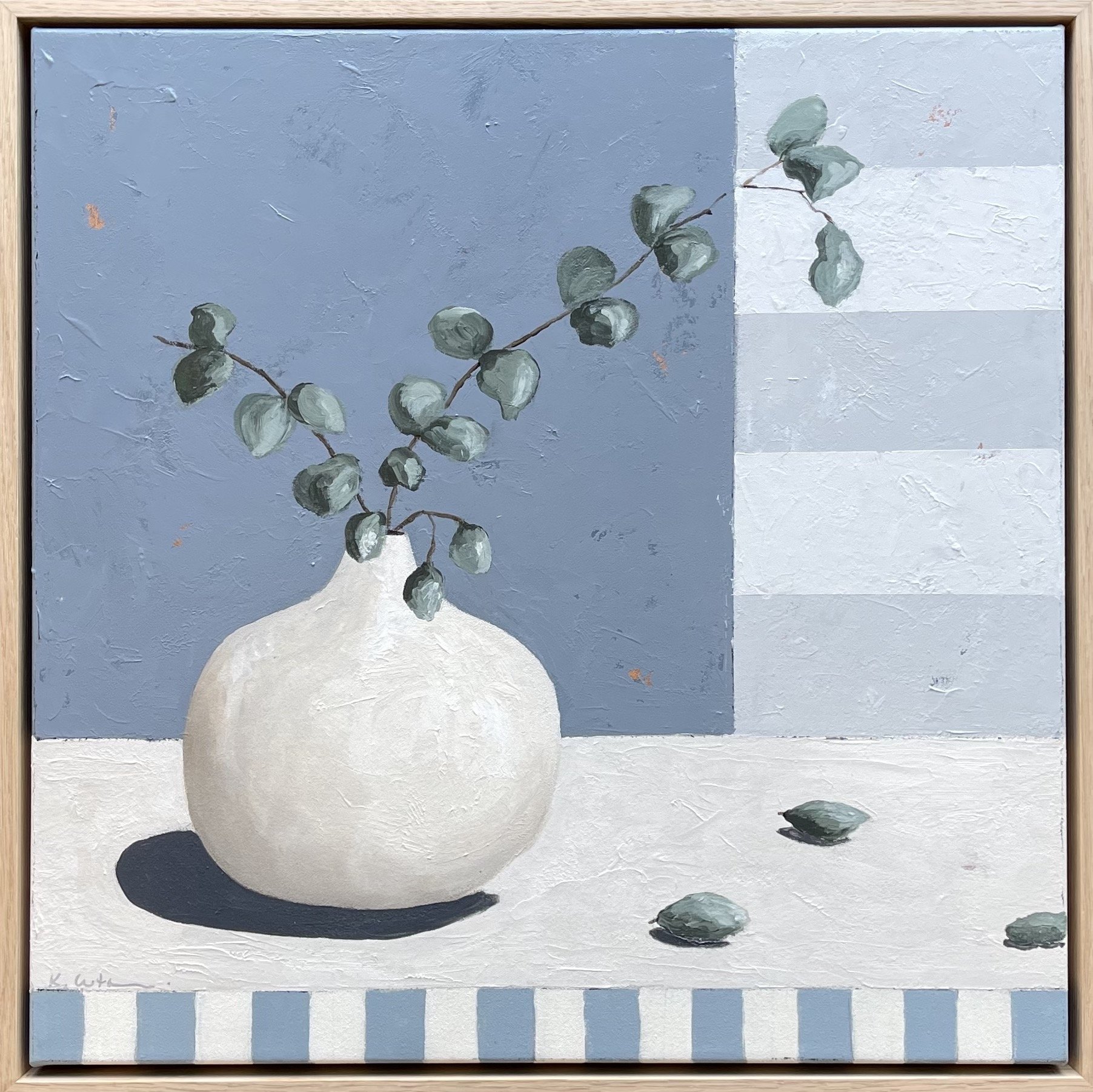 Leaves In White Pot 50x50cm framed acrylic on canvas $990