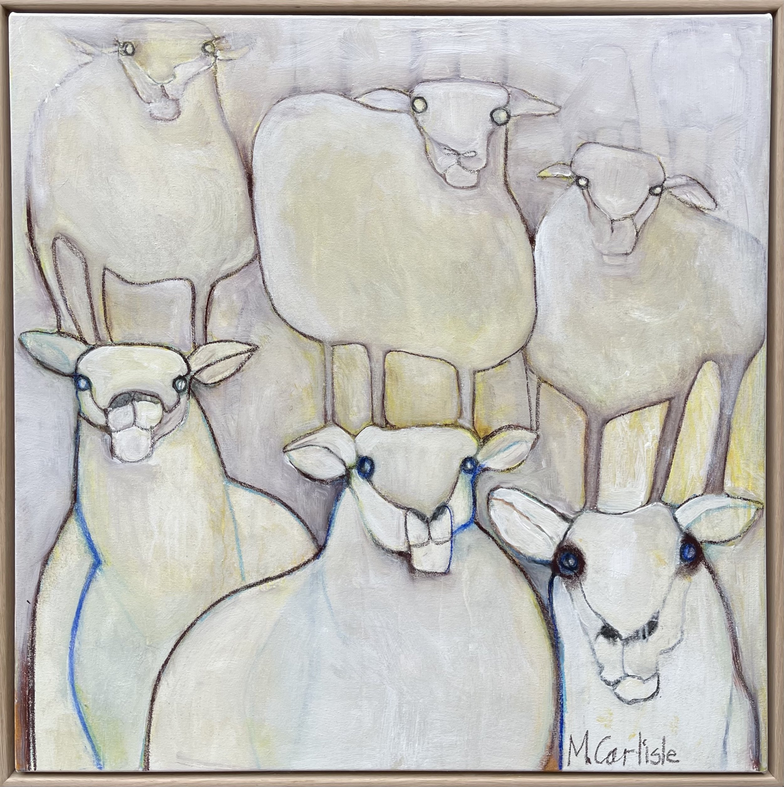 Six Of Ewe 79x79cm framed mixed media on canvas $2600