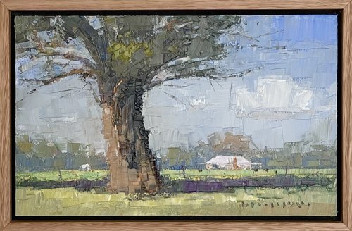A Gum At The Farm, Grong Grong 22x35cm framed oil on board $1100