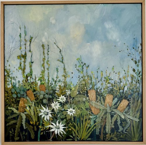 The Flower Garden II 53x53cm framed oil on board $1850