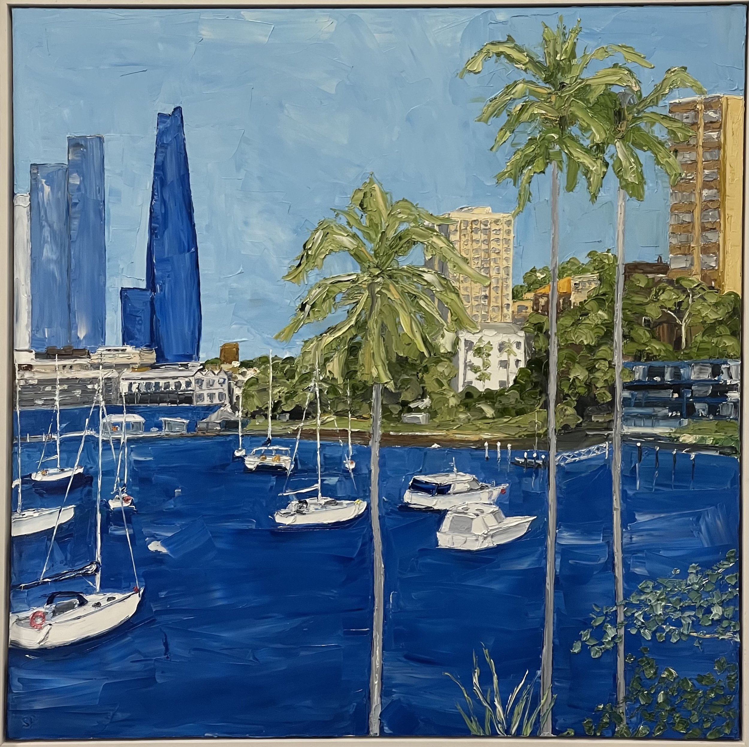 SIMON BUCHAN Over Lavender Bay 101x101cm frame oil on canvas $4300