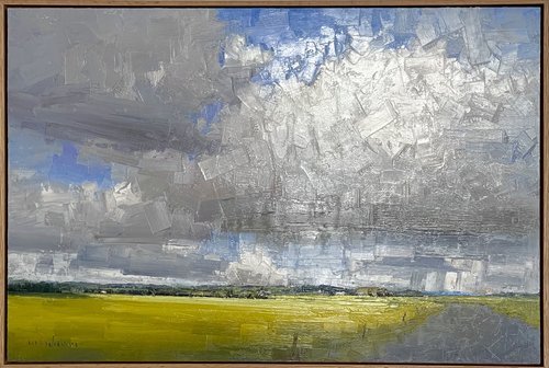 MINHAN CHO Canola Field Under Cloud (Harefield) 91x61cm framed oil on board WAS $2900 now $2400