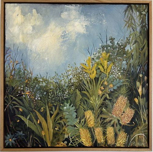 PENNY LOVELOCK The Flower Garden 53x53cm framed oil on linen WAS  $1850 now $1500