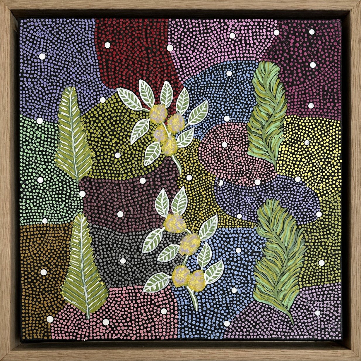 Natalie Morton 'Bush Flowers' 30 x 30 cm framed acrylic on linen $495