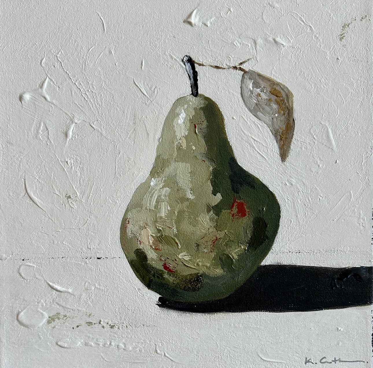 KARIN CUTLER Green Pear 30 x 30 cm framed acrylic on canvas $650