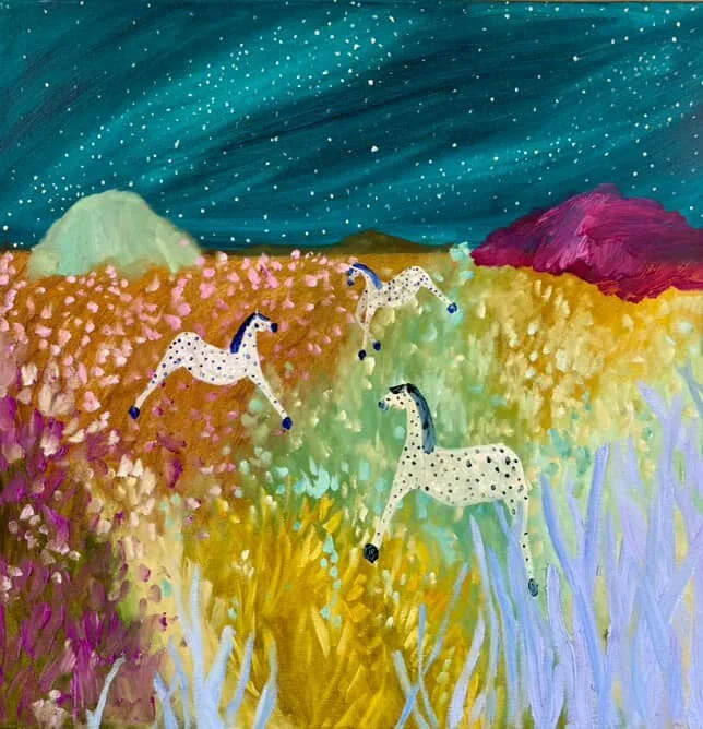 KATE DEBBO Full Moon Party 80 × 80 cm framed oil on canvas $2900