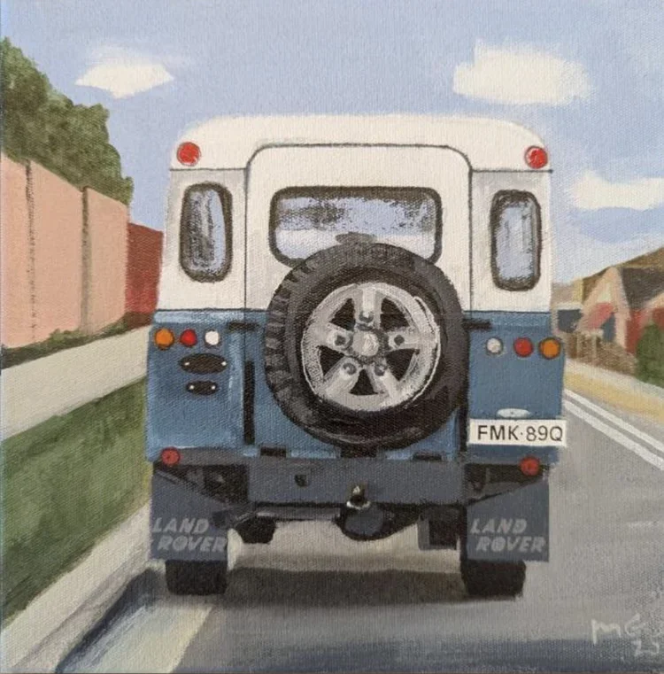 MELISSA GUEST Blue Defender 23 × 23 cm framed acrylic on canvas $595