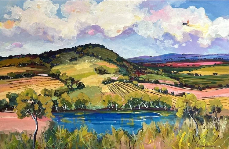 POLLY KIMMORLEY A Day In The Hills 80 × 120 cm framed acrylic on canvas $3500