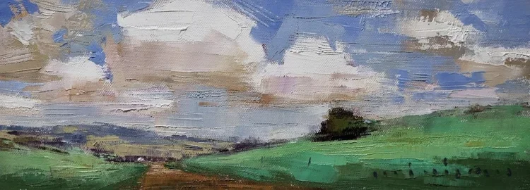 MINHAN CHO The Path Through The Hills 36 × 12.5 cm framed oil on canvas $800