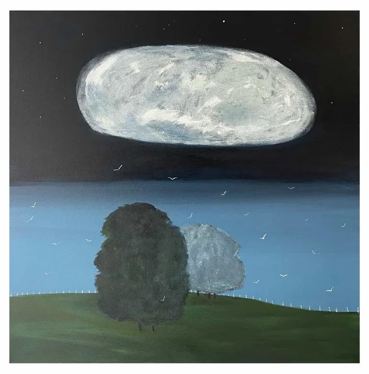 KIRSTY DAVIDSON Flying After Dark 61 × 61 cm framed acrylic on canvas $1400