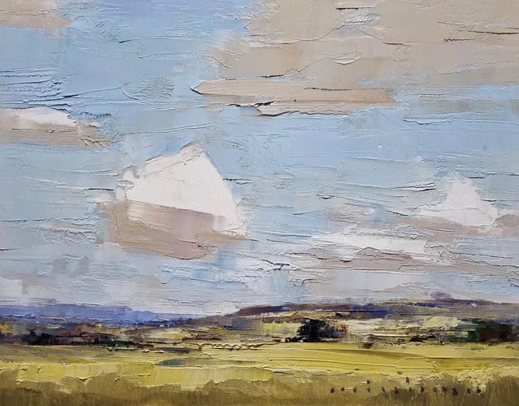 MINHAN CHO Golden Land Under Sky Wagga Wagga 36 × 28 cm framed oil on board $1250