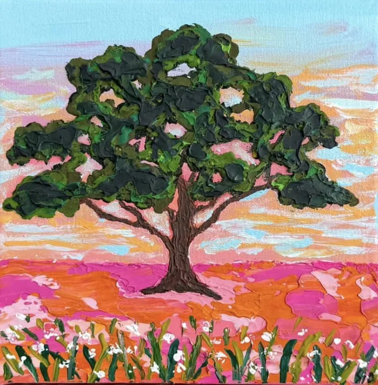 SIDD STUDIOS Summer Shade 23 × 23 cm framed acrylic on canvas $320