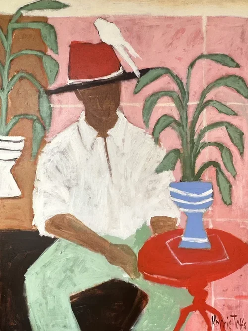 KERRIE JEFFS Red Table 76 x 101 cm acrylic on canvas $2500