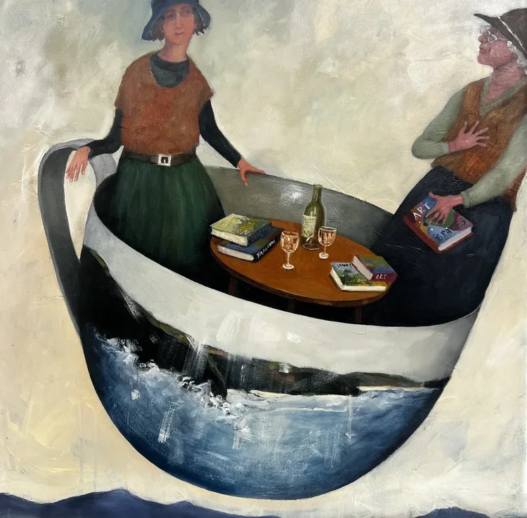 PENNY LOVELOCK The Mother and The Daughter 53 × 53 cm framed oil on canvas $2400
