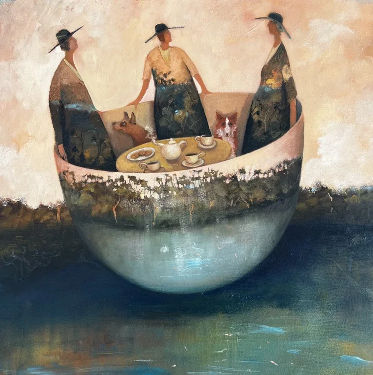 PENNY LOVELOCK Quiet Contemplation 50 x 50 cm framed oil on canvas $2400