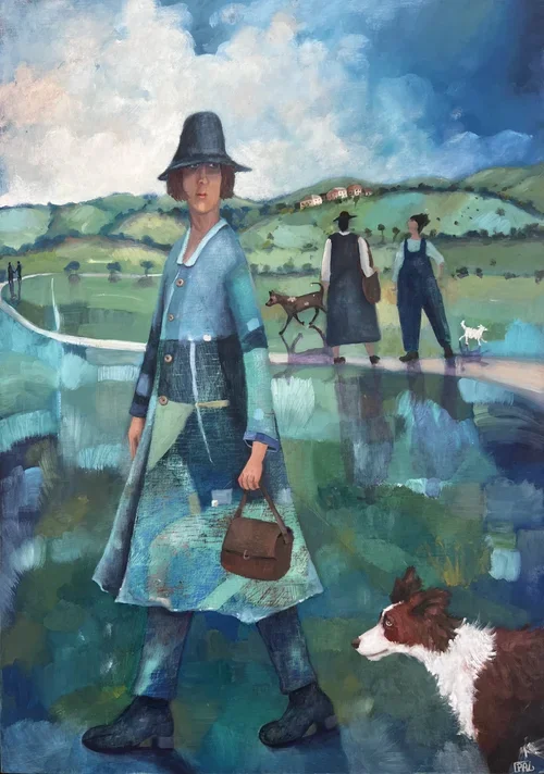 PENNY LOVELOCK The Dog Walkers 40 x 60cm framed acrylic and oil on board $2400