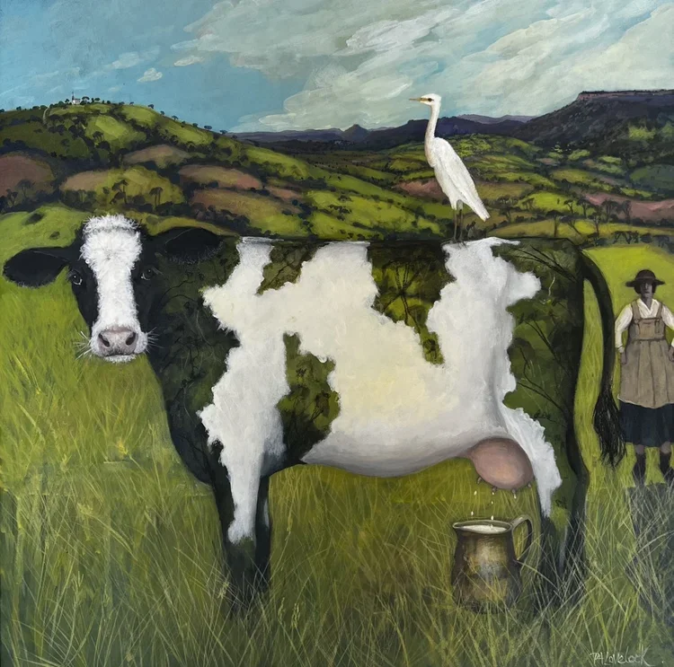 PENNY LOVELOCK Caroline Knew That Milking Time Was Here 50 x 50 cm framed oil on canvas $2400