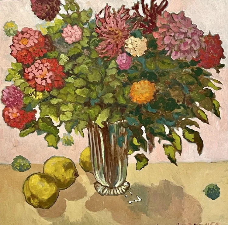 LUCILA ZENTNER Lemony Lime 50 × 50 cm framed oil on canvas $3900