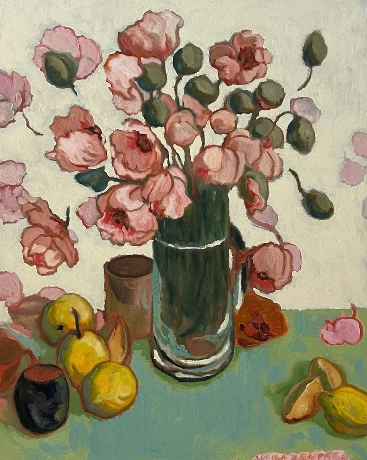LUCILA ZENTNER Lemons Pears and Vase 83 × 66 cm framed oil on canvas $5200