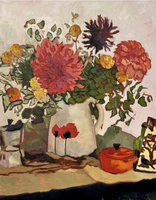 LUCILA ZENTNER Countertop Flowers 83 × 66 cm framed oil on canvas $5200