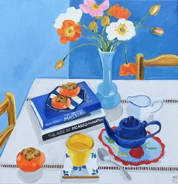 MELANIE VUGICH Blue Always Reminds Me Of You 40 × 40 cm framed oil on canvas $1450