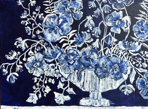 RACHAEL LITTLE - Indigo Spell I - 90 x 120 cm framed acrylic on canvas $3300