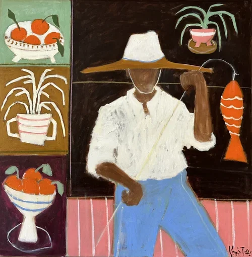 KERRIE JEFFS - Go Fish - 120 x 120 cm framed acrylic on canvas $4900